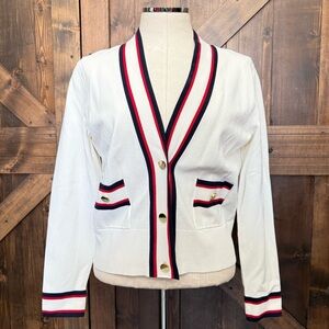 NEW Ted Baker Skilarr Red White and Blue Striped-Trim Cardigan Sizing TB 3 L 8